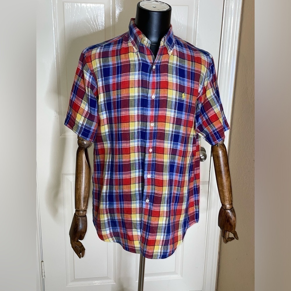 Rare Vintage Plaid Button Down Linen Classic Fit Large - Picture 6 of 10